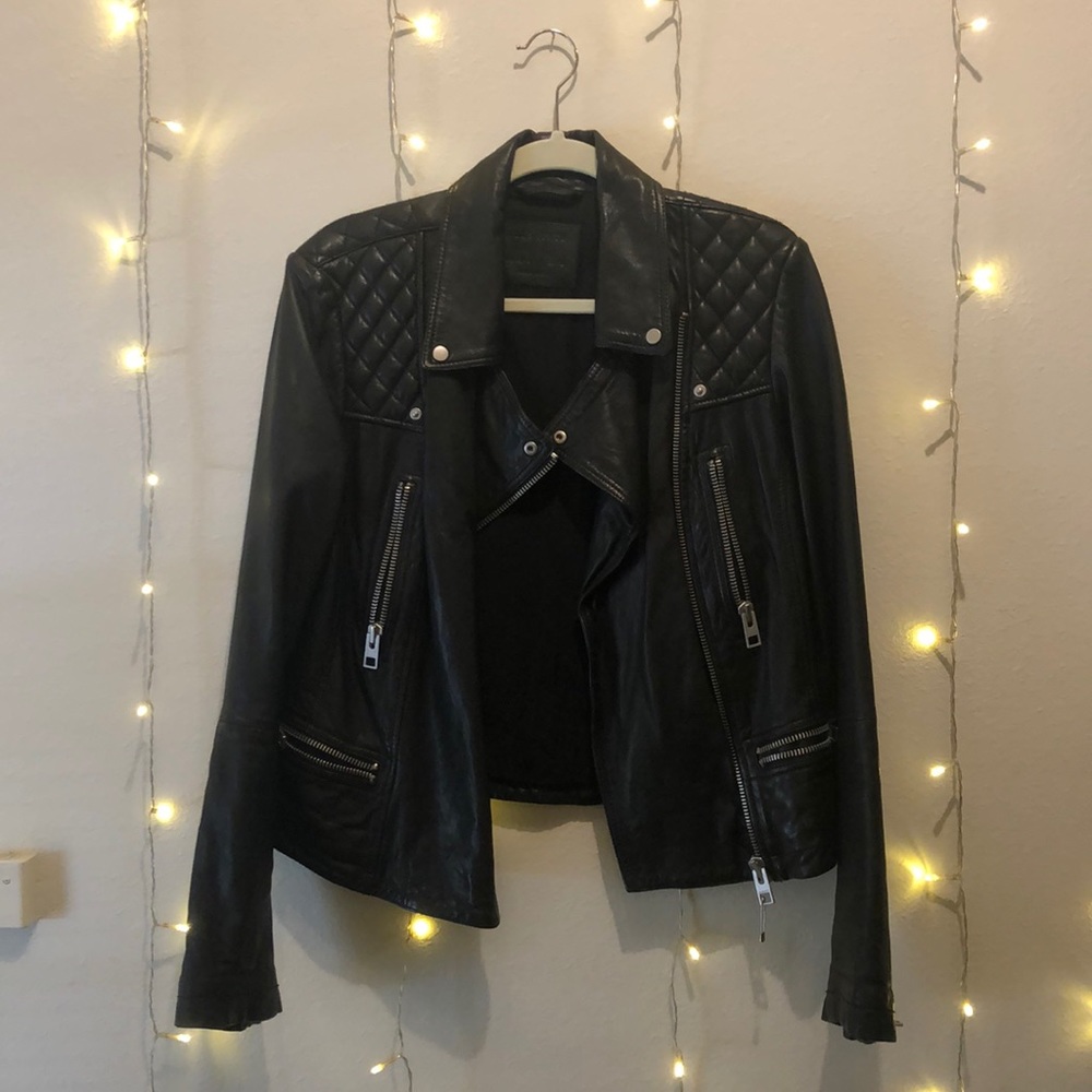 All Saints Black Leather Jacket. US size 10.